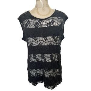 Christopher & Banks Women's Lace Layered Short Sleeve Top XL